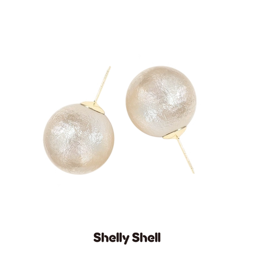 Shelly Shell复古仿珍珠耳钉20mm香槟色