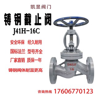 50铸钢截止阀 25C铸钢法兰截止阀蒸汽导热油重型阀门DN40 J41H