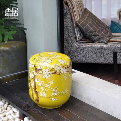 美式古典家花鸟手绘陶中摆瓷鼓凳CXD梳妆凳新式居客厅软装件