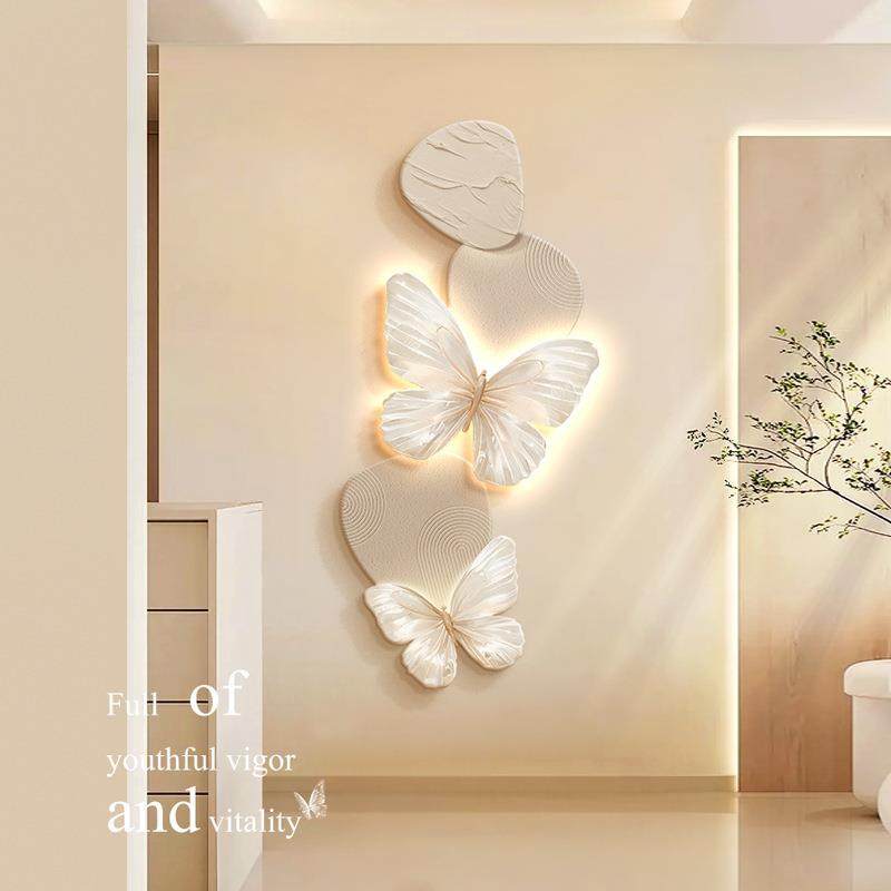 现代法式玄装饰画蝴壁入户HS-06010门关挂画走廊过道奶蝶油灯风高