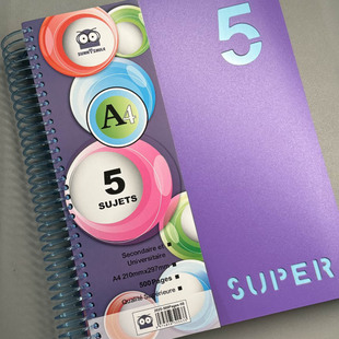 A4线圈法文格装订笔记本加厚彩色封面分隔页薄脆记事本学生用品