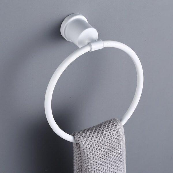 欧式圆形哑光白色毛巾环不锈钢浴室毛巾圈卫生间毛巾杆仿古挂件