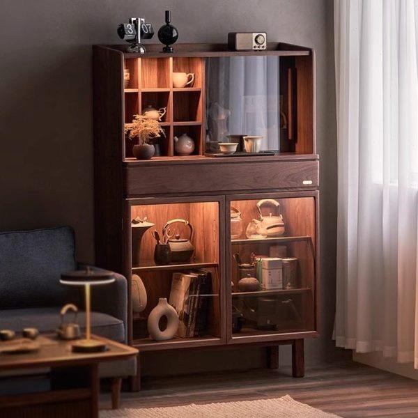 实木茶具展示柜沙发边柜黑胡桃木茶叶收纳柜茶室储物柜书柜博古架,住宅家具,家用陈列柜,淘宝优惠券,粉丝福利购,淘宝优惠卷