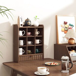 实木杯架格子架水杯架子茶杯柜咖啡展示架木格子杯子收纳置物架