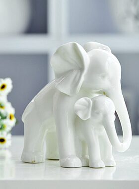 【温馨】简约现代陶瓷工艺品 家居饰品摆设品 装饰摆件 母子象