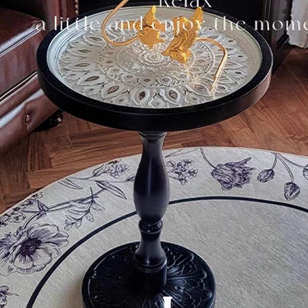 法式复古沙发边几实木中古角几休闲小圆几摩洛哥民宿雕花欧式茶几