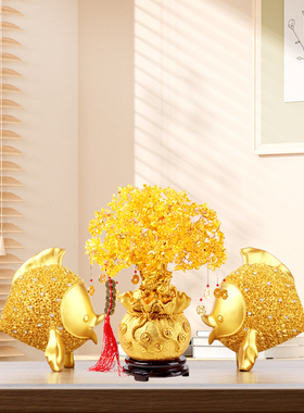 年年有鱼发财树摆件家居客厅电视柜酒柜博古架P玄关装饰品轻奢高