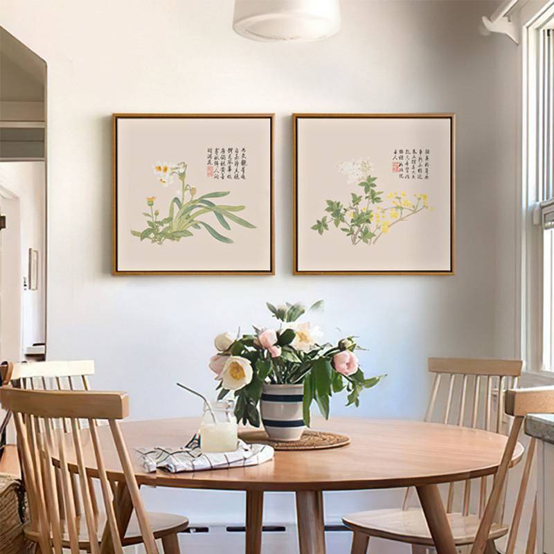 钱维城花卉6幅挂画 组合民宿新中式客厅餐厅装饰画正方形花卉墙壁图片