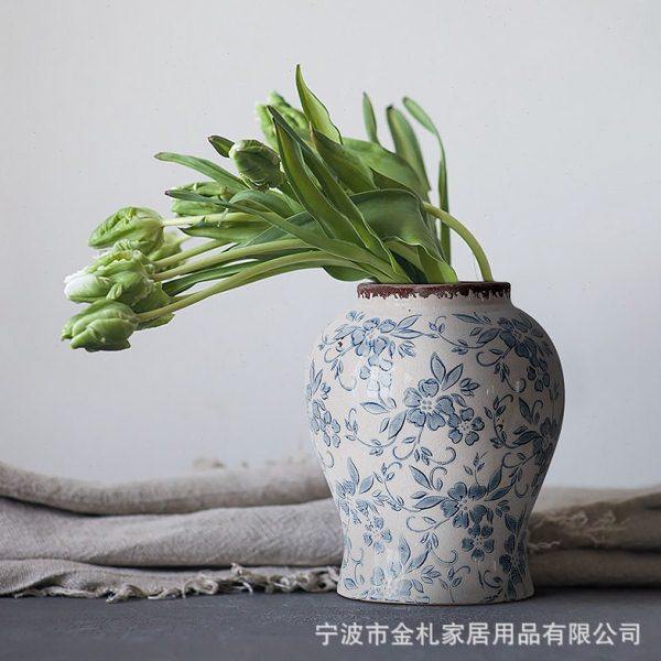 法式复古陶瓷小花青花瓷水养鲜花插花客厅桌面台面装饰摆件级,家居饰品,花瓶,淘宝优惠券,粉丝福利购,淘宝优惠卷