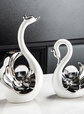 轻奢高档天鹅摆件j家居饰品客厅电视柜玄关酒柜成双成对美好装饰