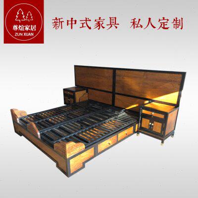 苏梨上品新刺猬紫檀实木双人床东方荟红木同款江南别院床头柜家具