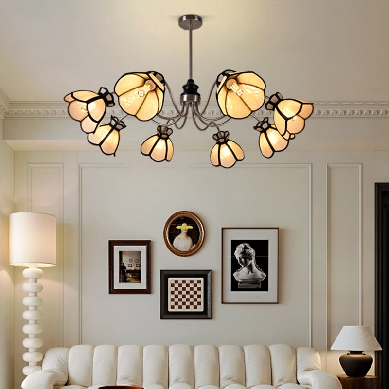 法式复古客厅吊灯中古侘寂风高级感餐厅卧R室植物纤维花瓣灯