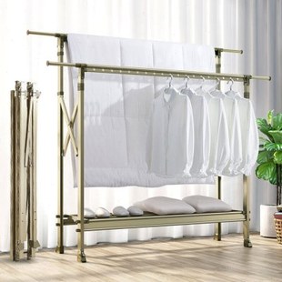 华峰晾衣架落地折叠阳台双杆晾衣杆铝合金伸缩凉衣架晒衣架晒被架