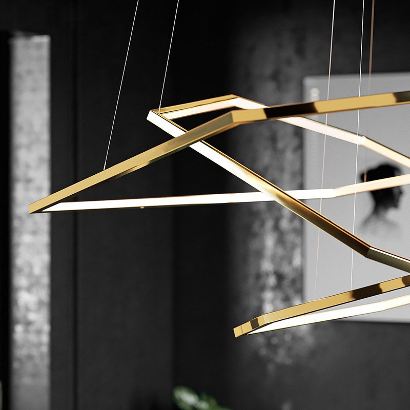 后现代环形复式楼大厅吊灯创意不锈钢H样板房客厅楼梯展厅轻奢吊