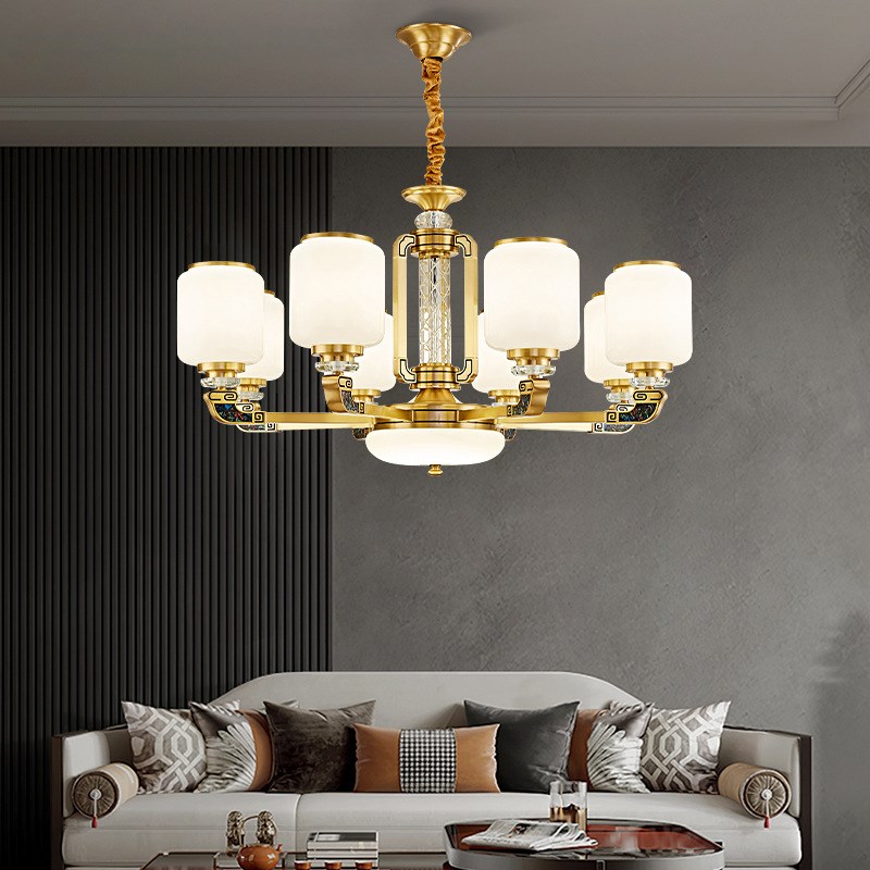 新中式全铜吊灯别墅客厅灯卧室餐厅灯现代禅意中国V风茶室仿古吊