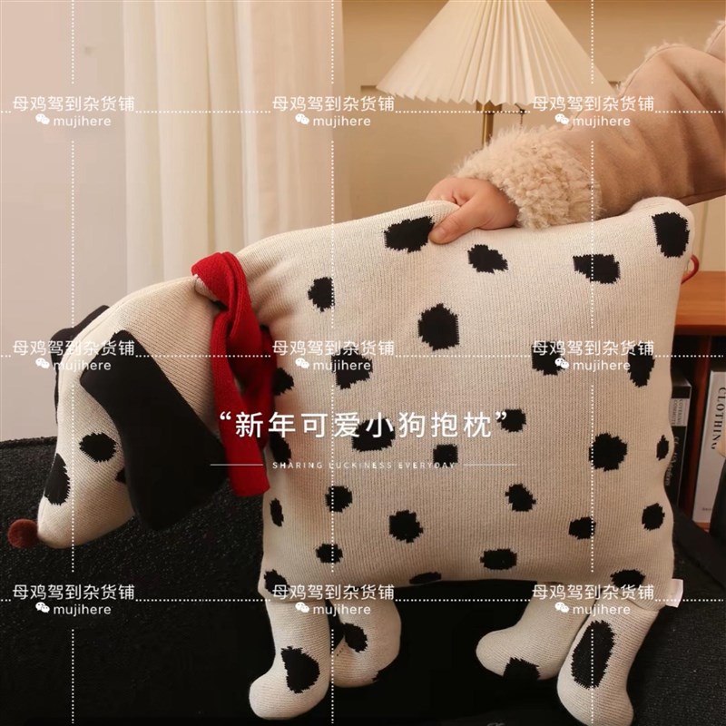 母鸡驾到a杂货铺//新年喜庆可爱斑点狗创意飘窗客厅沙发装饰靠枕