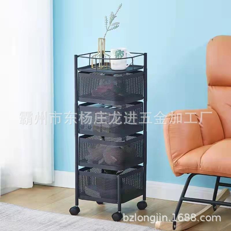 厨房旋转置物架方框果蔬菜篮子小推车落地家用客厅零食收纳架子厂