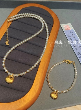 古法金小a胖福施家珍珠小众百搭设计短款项链锁骨链女毛衣链手链