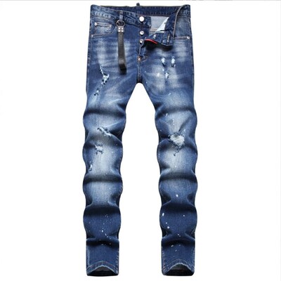 Hole Torn Splashed Slimfit Midwaist Jeans for Men 2025 2025