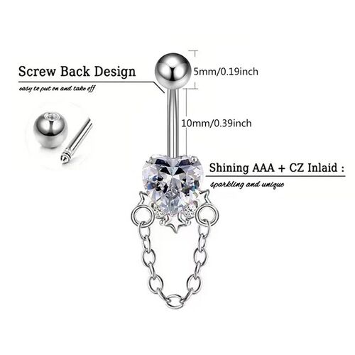 Heartshaped Zircon Chain Belly Button Ring Piercing Jewelry