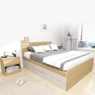 板式单双人床家居1.5M带床头柜简约现代多功能储物高箱酒店板式床