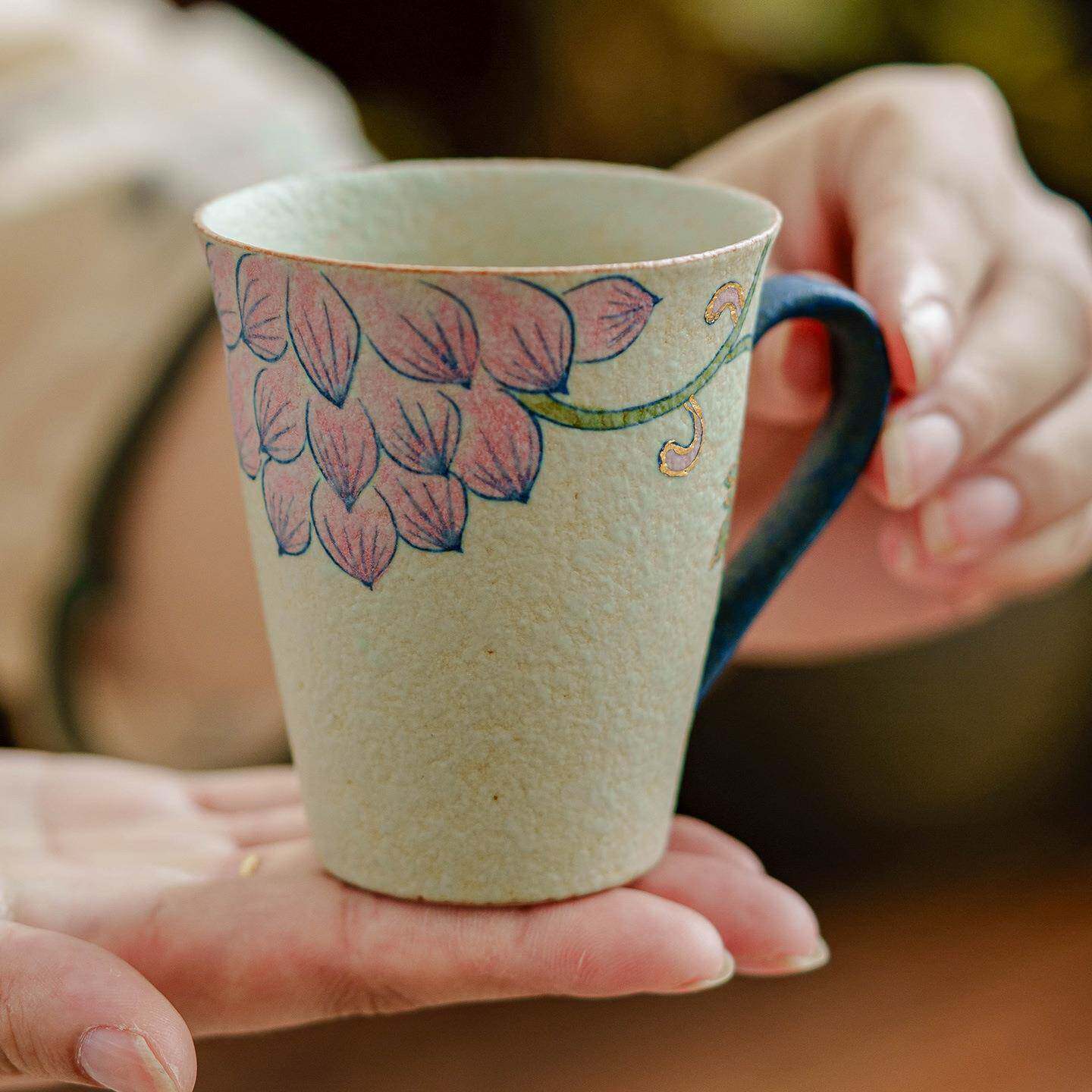 青花火石红荷花咖啡杯子高档精致陶瓷下午茶杯子拿铁杯喝茶杯家用