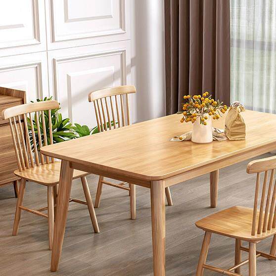 全实木餐桌小户型家用轻奢简约现代原木书桌椅组合饭桌长方形桌子