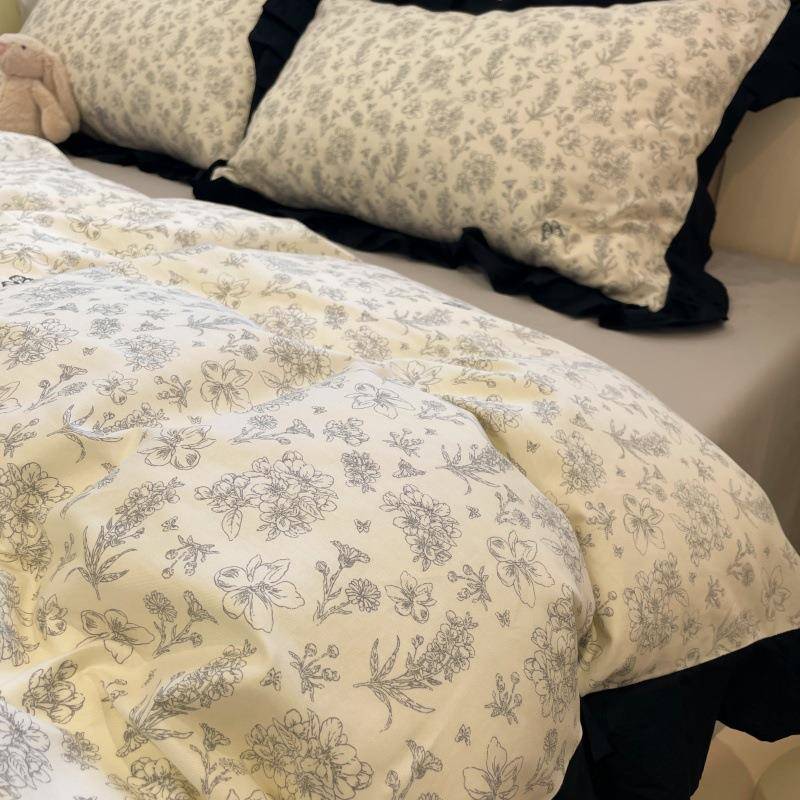 复古小清新花边40支全棉四件套纯棉轻法式被套床单床笠学生三件套