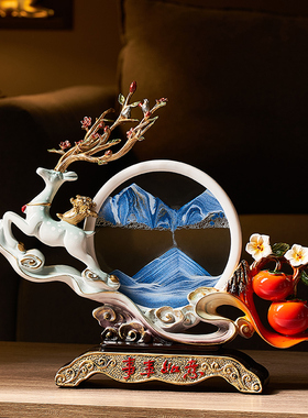 现代创意鹿c流沙画沙漏摆件酒柜电视柜轻奢高档装饰品乔迁新居礼