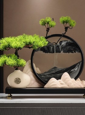 迎客松山b水流沙画摆件新中式客厅玄关电视柜办公室创意高档装饰