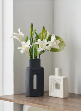 简约方形陶瓷花瓶插花摆件北欧风高级感玄关餐厅桌面W装饰乔迁礼