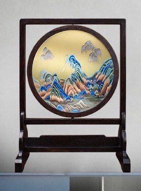 刺绣高端礼物送领导办o公桌双面绣摆件客厅玄关装饰中国风酒柜台