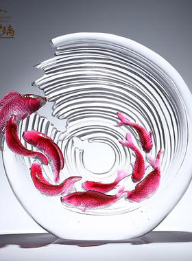 高端琉璃工艺品九鱼聚财如t鱼得水晶客厅办公室装饰品摆件乔迁礼