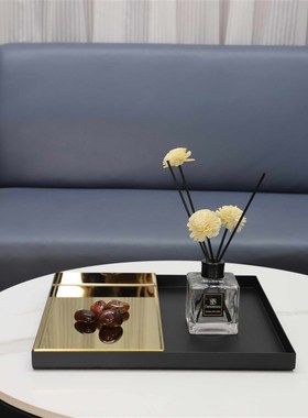 新中式几何金色拼接组合托盘桌面B客厅摆放样板间售楼部家居摆件