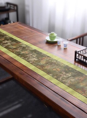 高级新中式禅意绿色茶席桌旗干泡台茶桌垫侘寂风轻奢茶旗桌布垫子