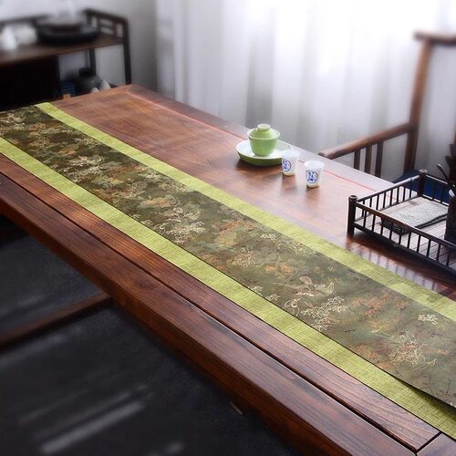 高级新中式禅意绿色茶席桌旗干泡台茶桌垫侘寂风轻奢茶旗桌布垫子