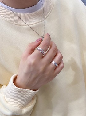 陈姬儿同款戒指女日韩潮人女复古开口镂空麻花P个性食指尾戒潮178