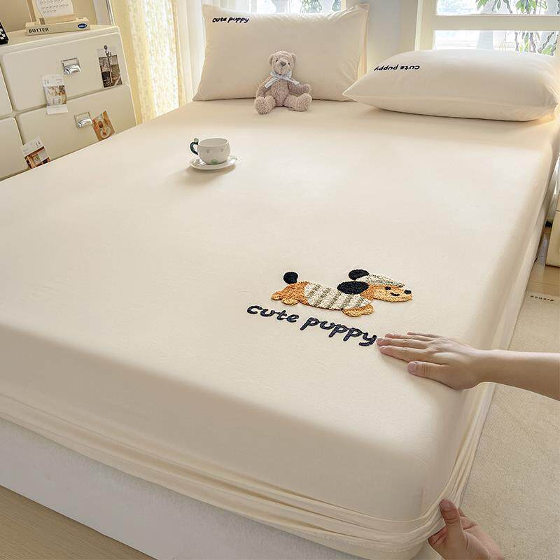 纯棉水洗棉毛巾绣床笠单件宿舍全棉床罩席梦思床垫保护套四季通用