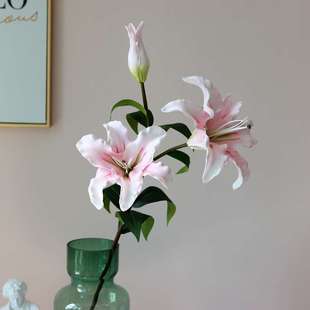 婚庆家居室内装 百合 饰假花摆件 仿真3头pu手感保湿 高仿真花