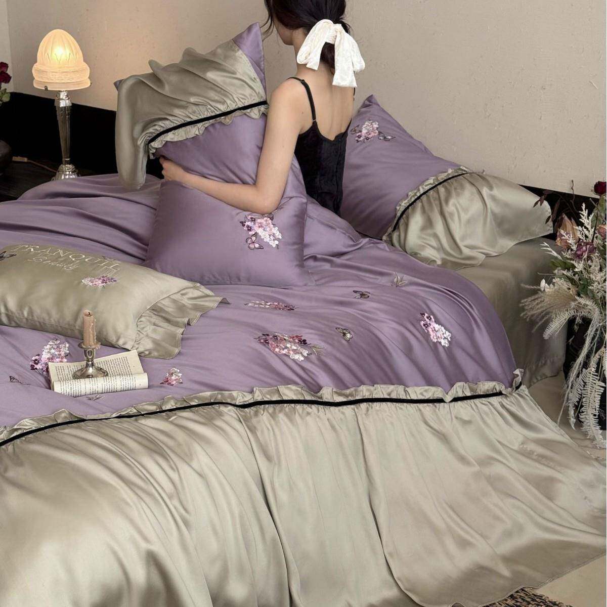 法式韩式小清新长绒棉四件套超柔全棉纯棉被套床单复古风刺绣套件
