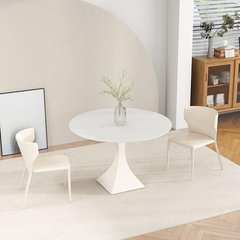 岩板餐桌椅组合奶油风家用吃饭现代简约轻奢圆桌子小户型饭桌餐厅