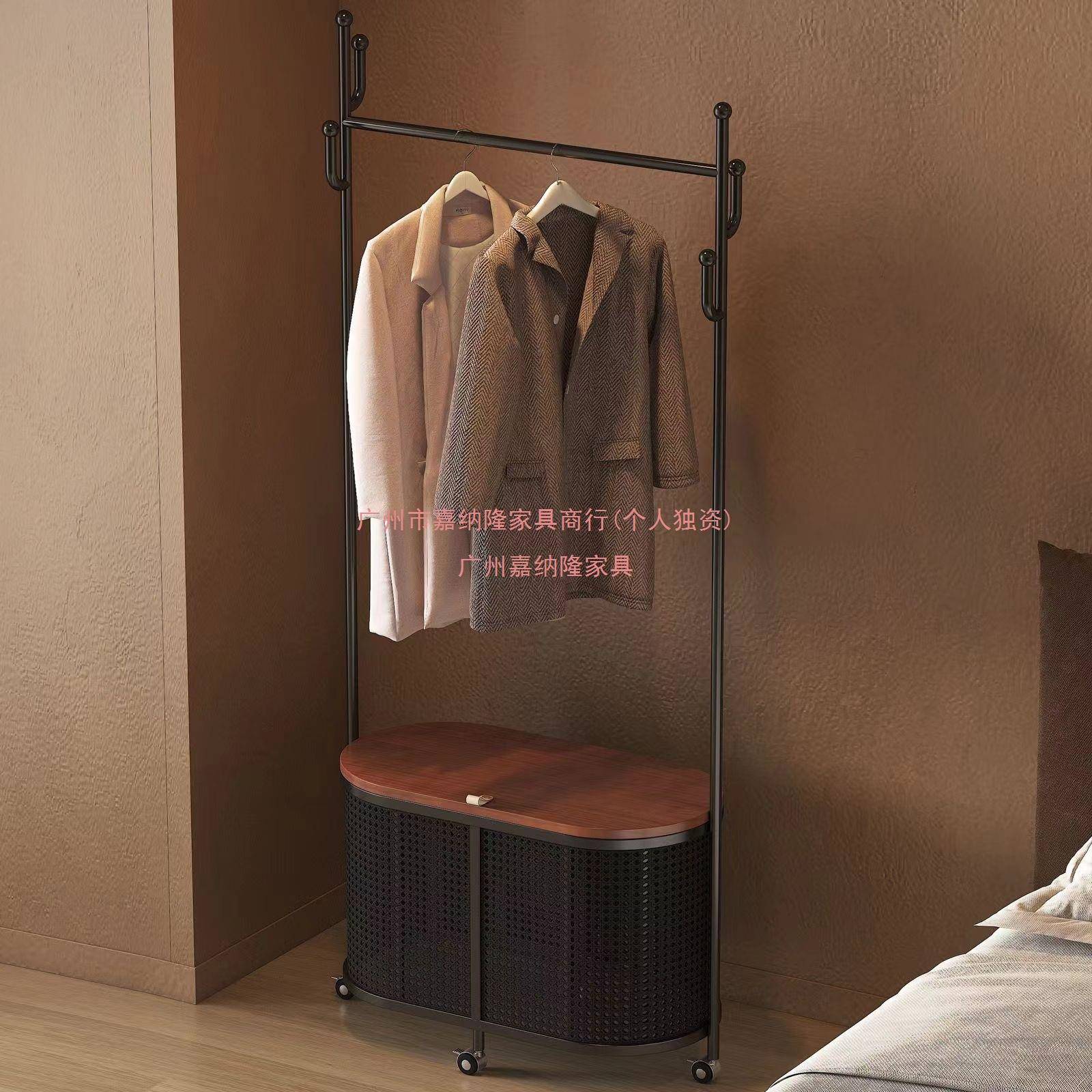 地衣LQP帽架落卧室中古式纳奢可移动仿藤编脏衣篓复古轻收挂衣架