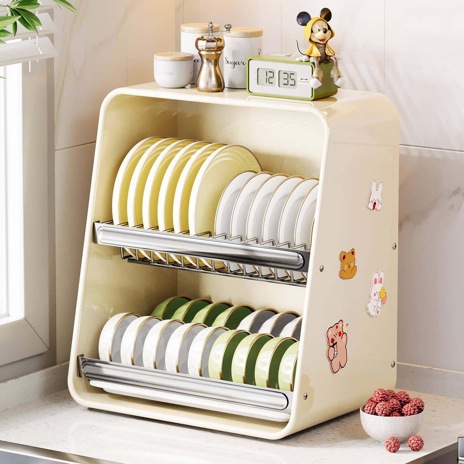 厨房台面碗架收纳柜家用双层全斜面放餐具装碗碟带沥水托盘置物架,厨房/烹饪用具,抹布架/厨房清洁收纳架,淘宝优惠券,粉丝福利购,淘宝优惠卷