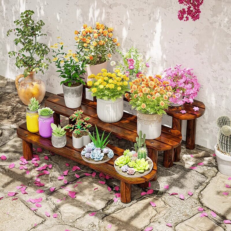 阳台防腐实木摆花架子落地式阶梯式户外靠墙多肉台阶花盆架置物架