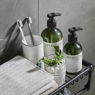 高品质新品免打孔灰色太空铝浴室挂件套装浴巾毛巾架转角置物架