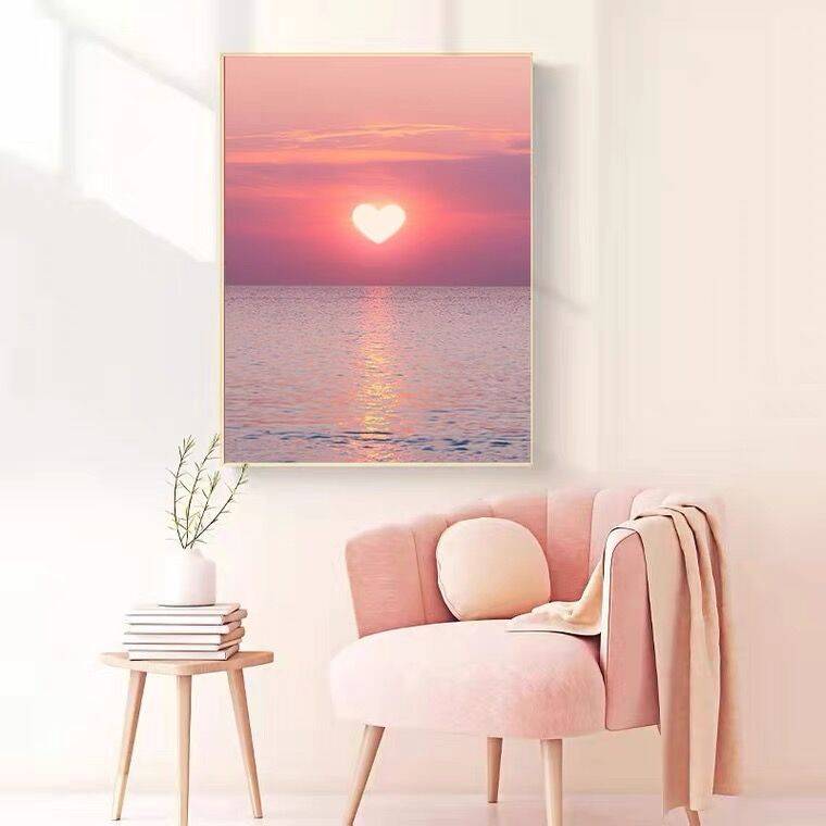 装饰画海洋粉色客厅壁画背景新款欧式简约现代房间卧室挂画