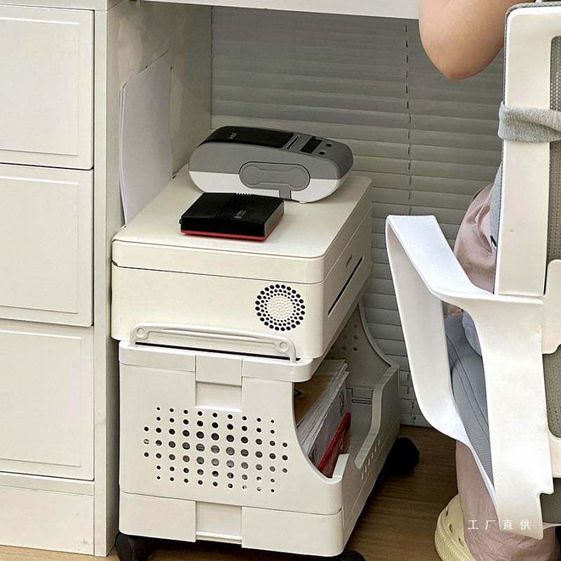 打印机置物架桌下小推车可移动落地办公室工位桌边收纳架子放