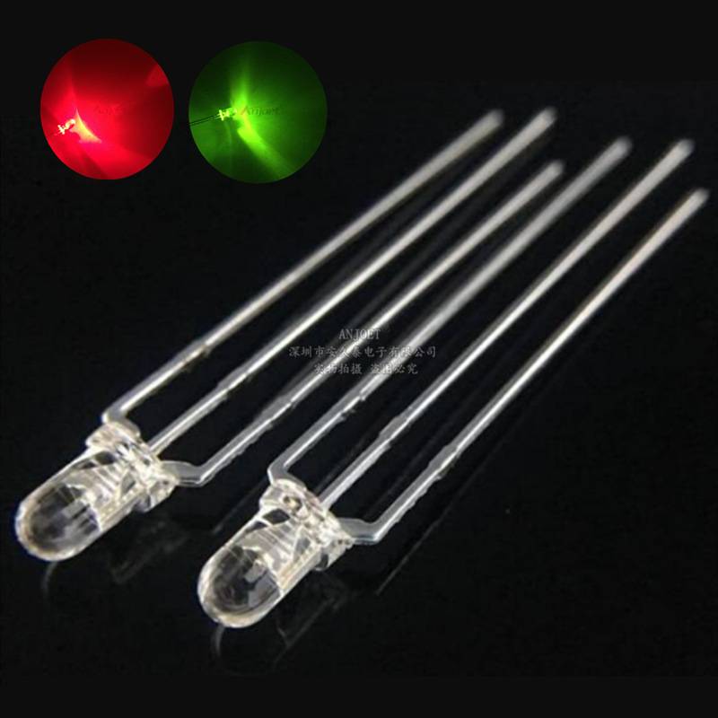 5mm红绿双色灯 红翠绿双色LED灯珠发光二极管 3脚插件 透明/雾状