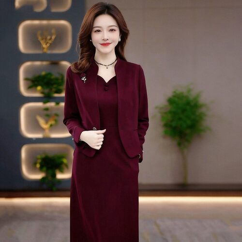 2026年秋季新款中长款时尚两件套连衣裙女气质阔太太实拍女装裙子