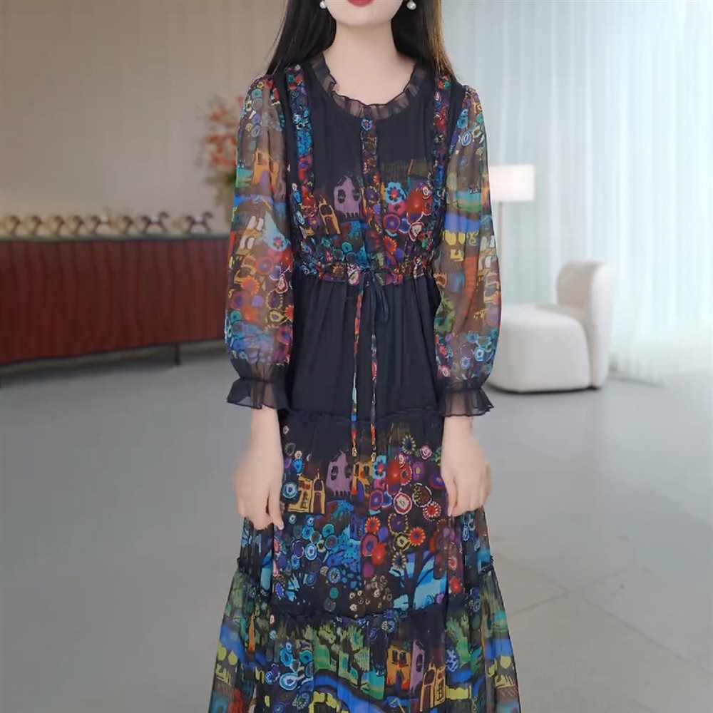 雪纺连衣裙2026新款女春秋十三行今年流行爆款高档长袖轻奢高级感